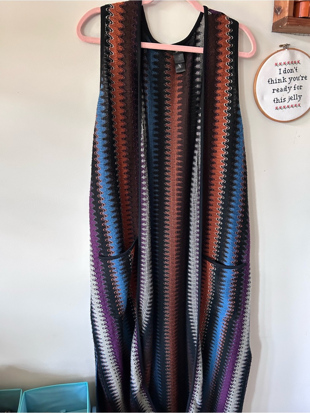 Ali Miles Multicolor Striped Crochet Open Vest - Black, Blue, Purple, Rust